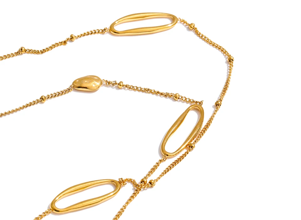 Yhpup 88 cm ovale Pulloverkette aus Edelstahl, lange Halskette für Damen, 18 Karat golden, PVD-beschichtet, unverwechselbarer Modeschmuck, Geschenk – Detail 2