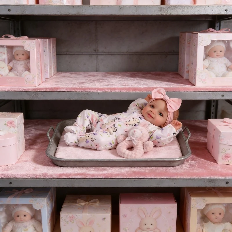 45 cm große Reborn-Mädchenpuppe, lächelnder weicher Baumwollkörper mit blauen Augen, Kinderspielzeug, Geschenke