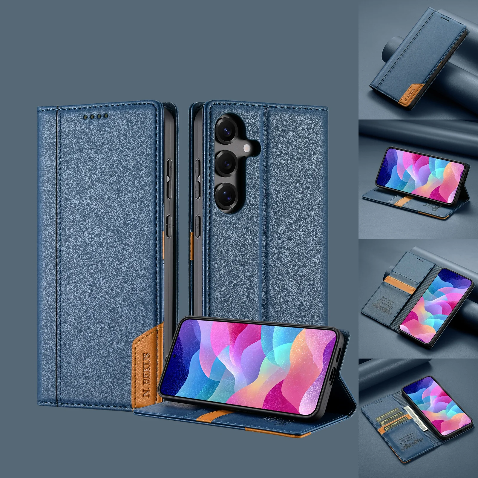 

Shockproof Luxury Leather Card Holder Wallet Case for Samsung Galaxy A56 A55 A16 A26 S25, Flip Stand RFID Blocking Phone Cover