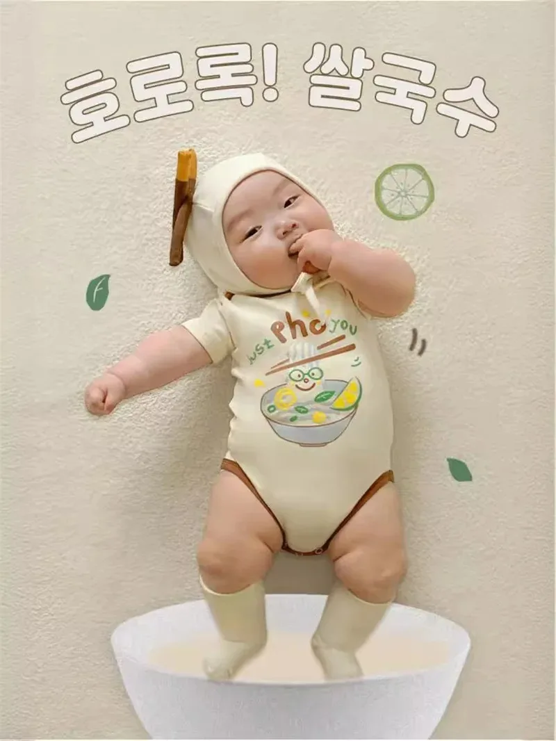 Summer Newborn Baby Girl Clothes Funny Lovely Rice noodles pattern Clothing Baby Boy Bodysuits Infant Cotton  Short Outfits