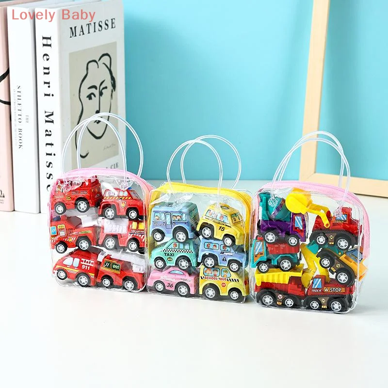 【BBS-7】6PCS Pull Back Car Model Toys Mobile Vehicle Fire Truck Taxi Model Kid Mini Cars Boy Diecasts Toy Gift For Children