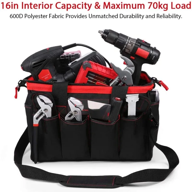 Tool Bag 16-inch Tool Storage Kit 7 Pockets Electrical Kit with Adjustable Shoulder Strap for Electrician Carpenters