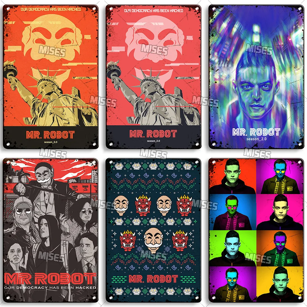 MISES Mr Robot Movie Metal Poster Decorative Plate Man Cave Kitchen Cafe Metal Tin Sign Industrial Decor Retro Wall Metal Plaque
