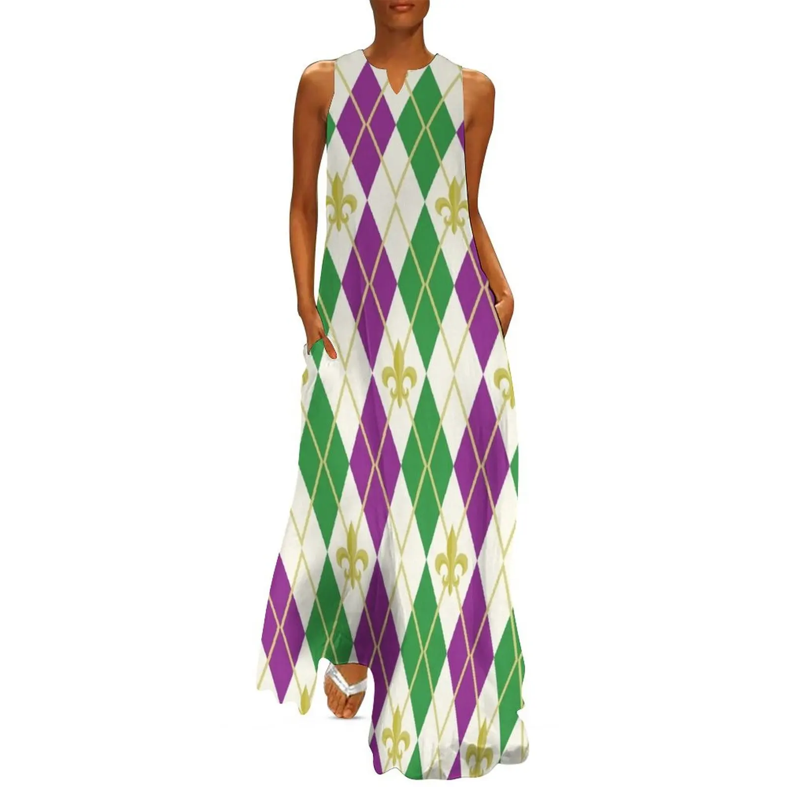 

Mardi Gras Argyle Long Dress womens dress Long dress summer dresses ladies 2025