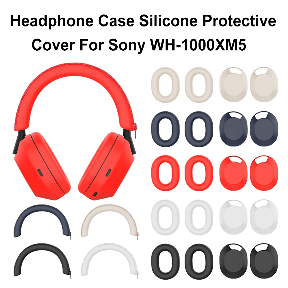 For Sony WH-1000XM5 Headphone Case Earphone Silicone Protective Cover Ear Cups For XM5 Headset Headbeam Protector Sleeve