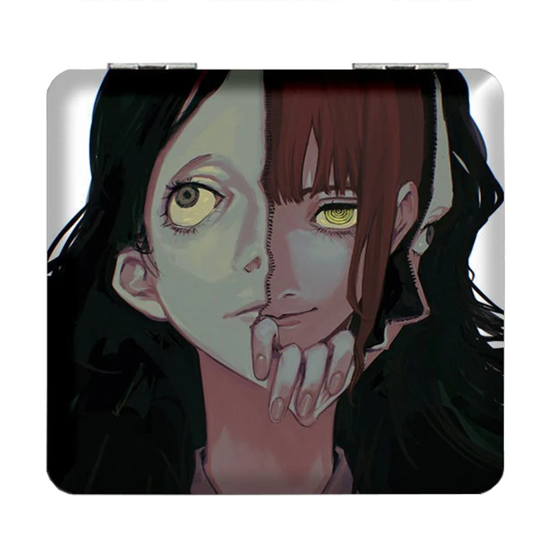 7×6cm Chainsaw Man, opvouwbare dubbelzijdige make-upspiegel, anime schattig, draagbaar reizen, mini, meisjes, vergrootglas, vierkant