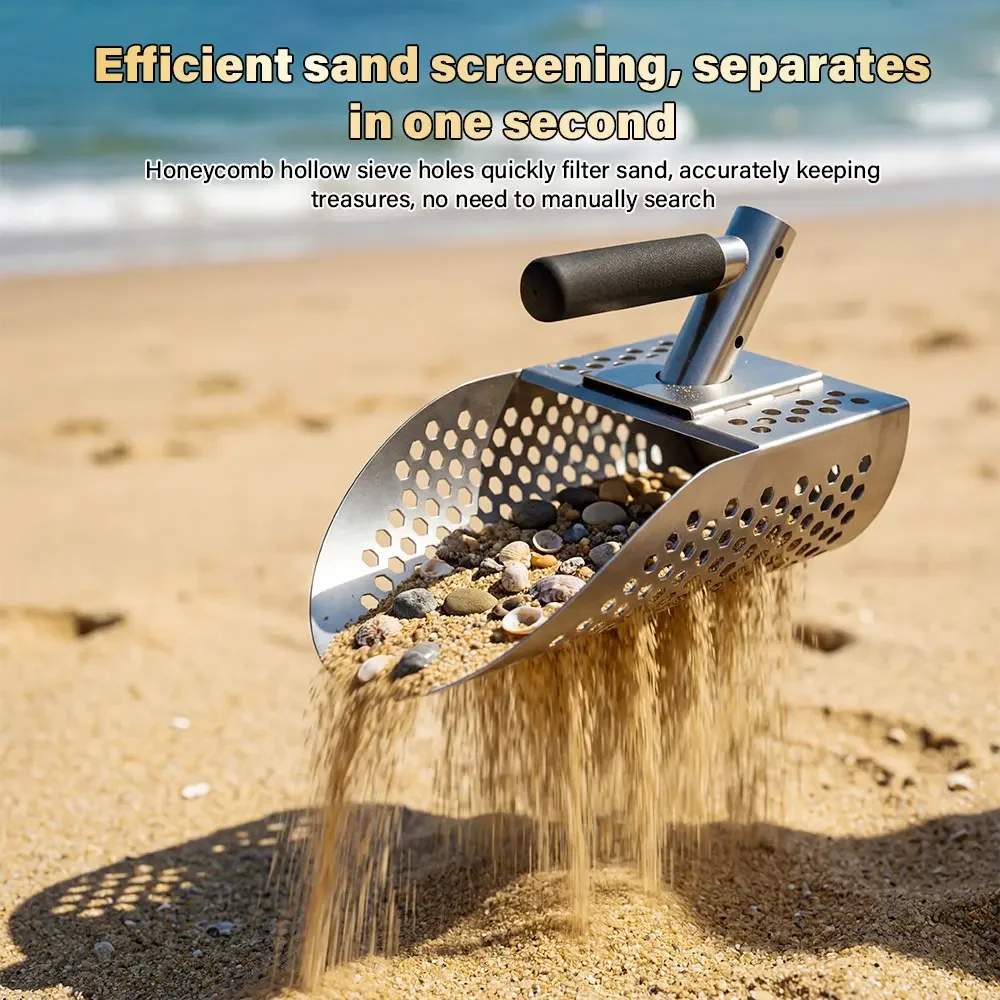 Tragbare Edelstahl-Sandschaufel für Metalldetektion, Strand-Schatzsuche und Grabwerkzeug – Detail 2