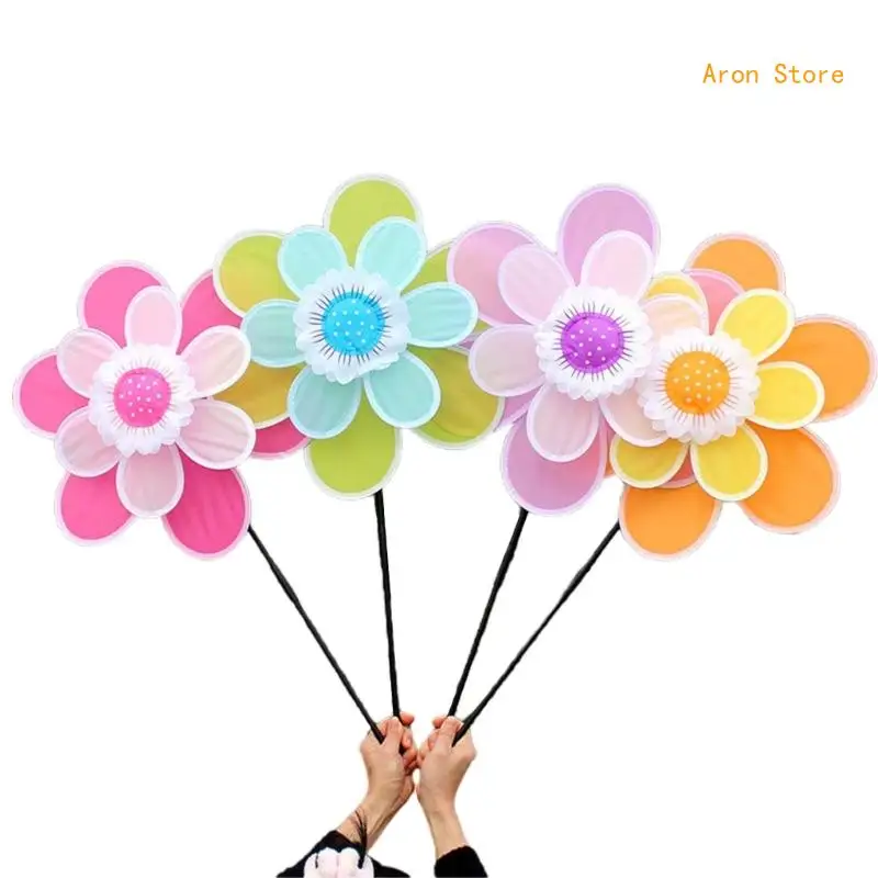 Lawn Decoration Spinner Two Layer Pinwheels with Stakes Eye Catching for Garden H3CF