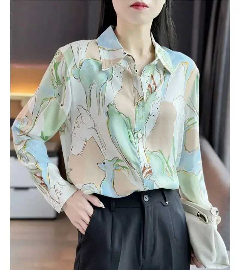 FANIECES S-3XL bluse Deer Print Casual Women Shirts Autumn Long Sleeve New ZA Blouses Elegant Office Ladies Tops قمصان وبلوزات