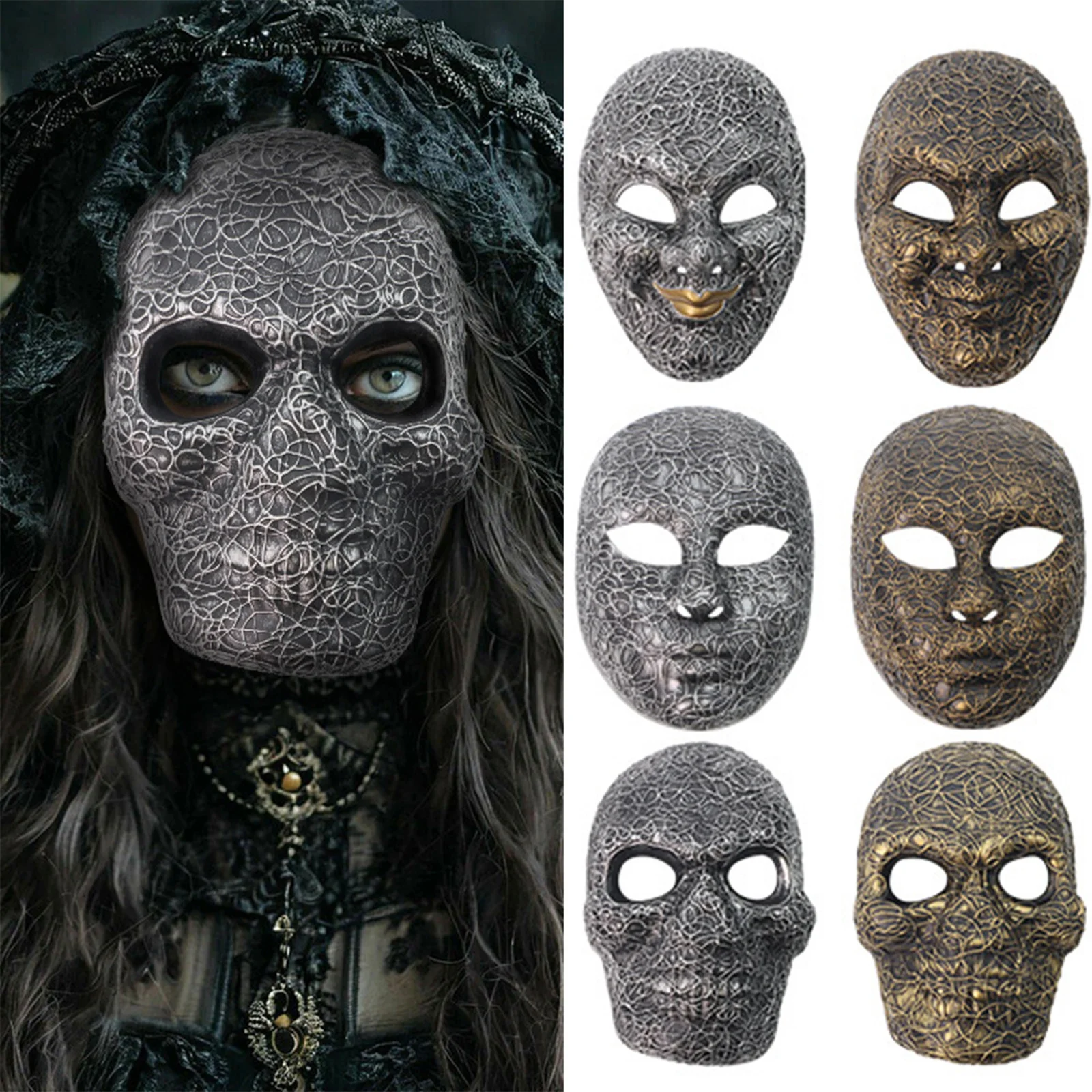 

Adult Kids Scary Masquerade Mask Unisex Plastic Visible Full Face Prop for Halloween Costume Party Cosplay Performance Outfit