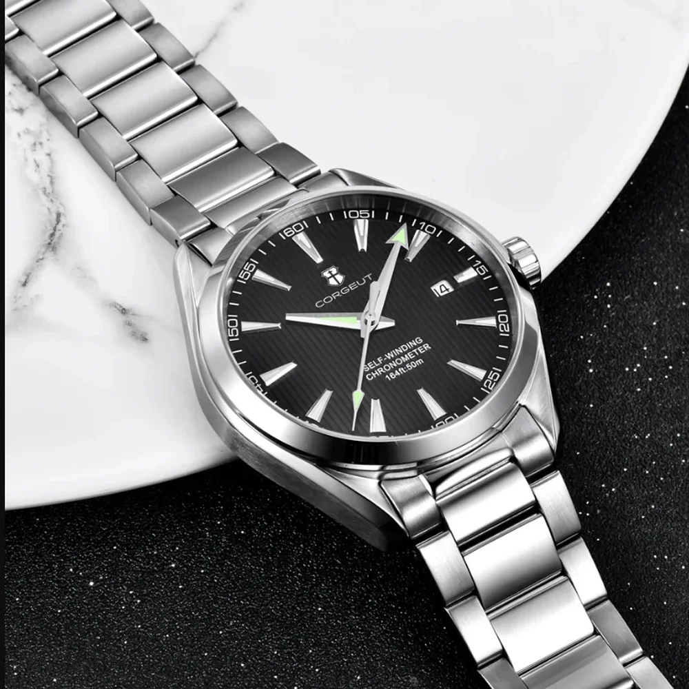 럭셔리 NH35 무브먼트 커스텀 로고 41mm 남성용 스포츠 오토매틱 시계, 기계식 손목시계, 사파이어 스틸 밴드 남성 시계