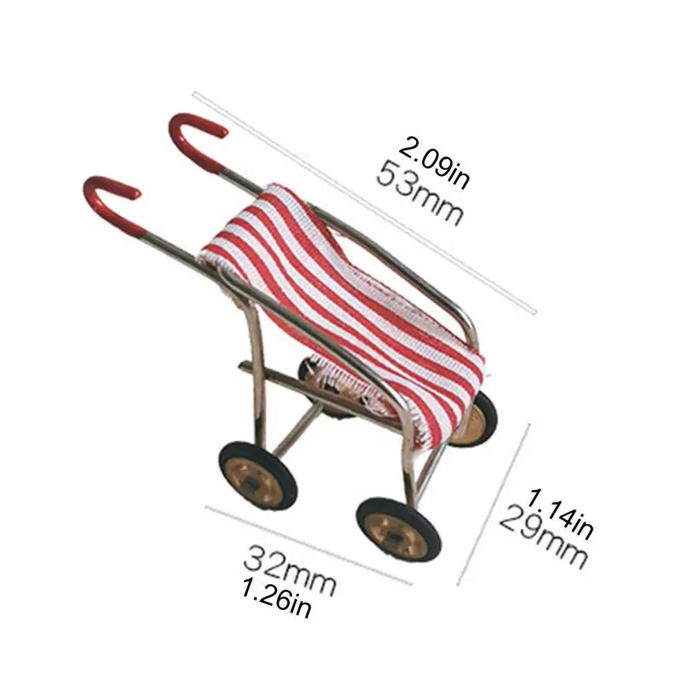Miniature Scene Accessories Mini Stroller Doll Accessories Metal Frame Fabric Seat Realistic Doll Trolley Collectible Tiny