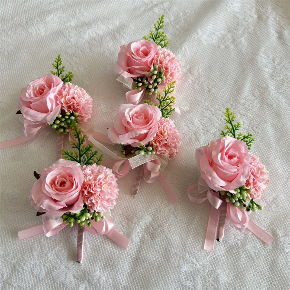 Groom Boutonniere untuk Dekorasi Pernikahan Pria Boutonniere Pernikahan Aksesoris Bunga Pita Mawar untuk Pengiring Pria