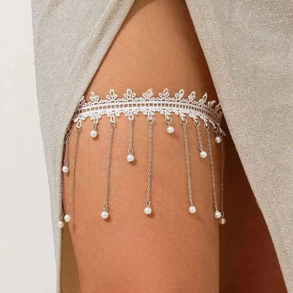 PuRui Elegante Imitation Perle Quaste Bein Oberschenkel Kette für Frauen Einfache Sexy Elastische Bandage Strumpfband Körper Schmuck Zubehör