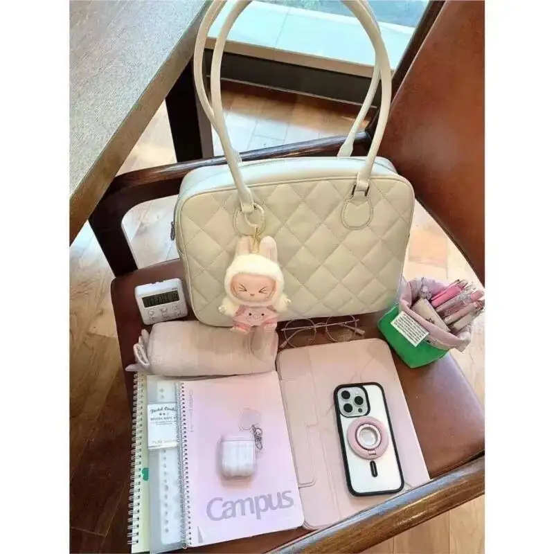 Bloom Dia Grid White Shoulder Wallet Women 2025 Large Capacity Bowling Tote Bag Ladies Haruku Aesthetic Handbag Y2k