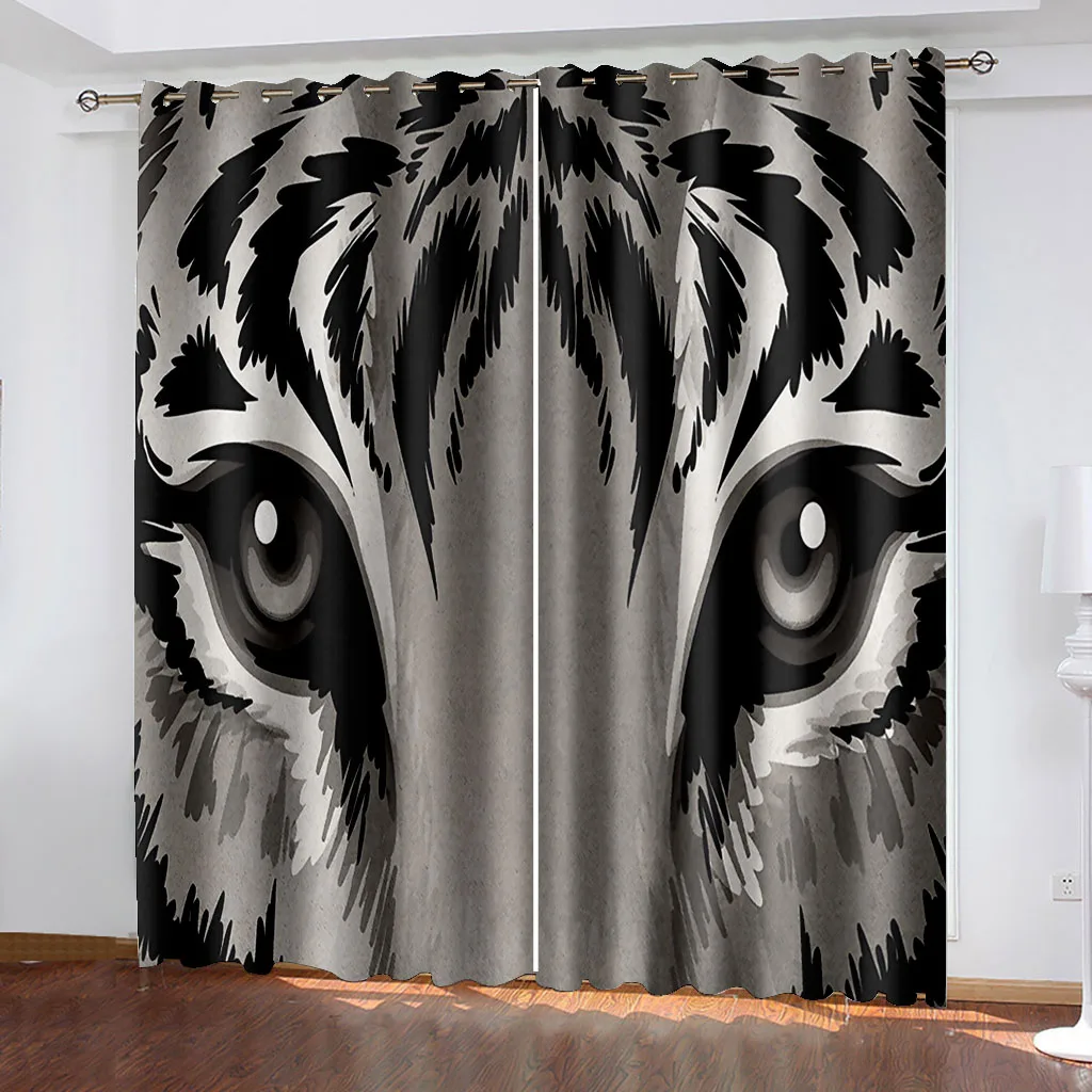 2pc tiger Print Curtain 3d Printed Curtains For Living Room Kitchen Bedroom Window Curtain For Living Room Bedroom Decor