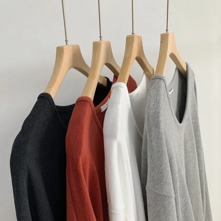 

Футболки с длинным рукавом, женские повседневные хлопковые футболки большого размера, свободный крой, минималистичный ретро, эстетичный, удобный, черная ткань, осенняя школа