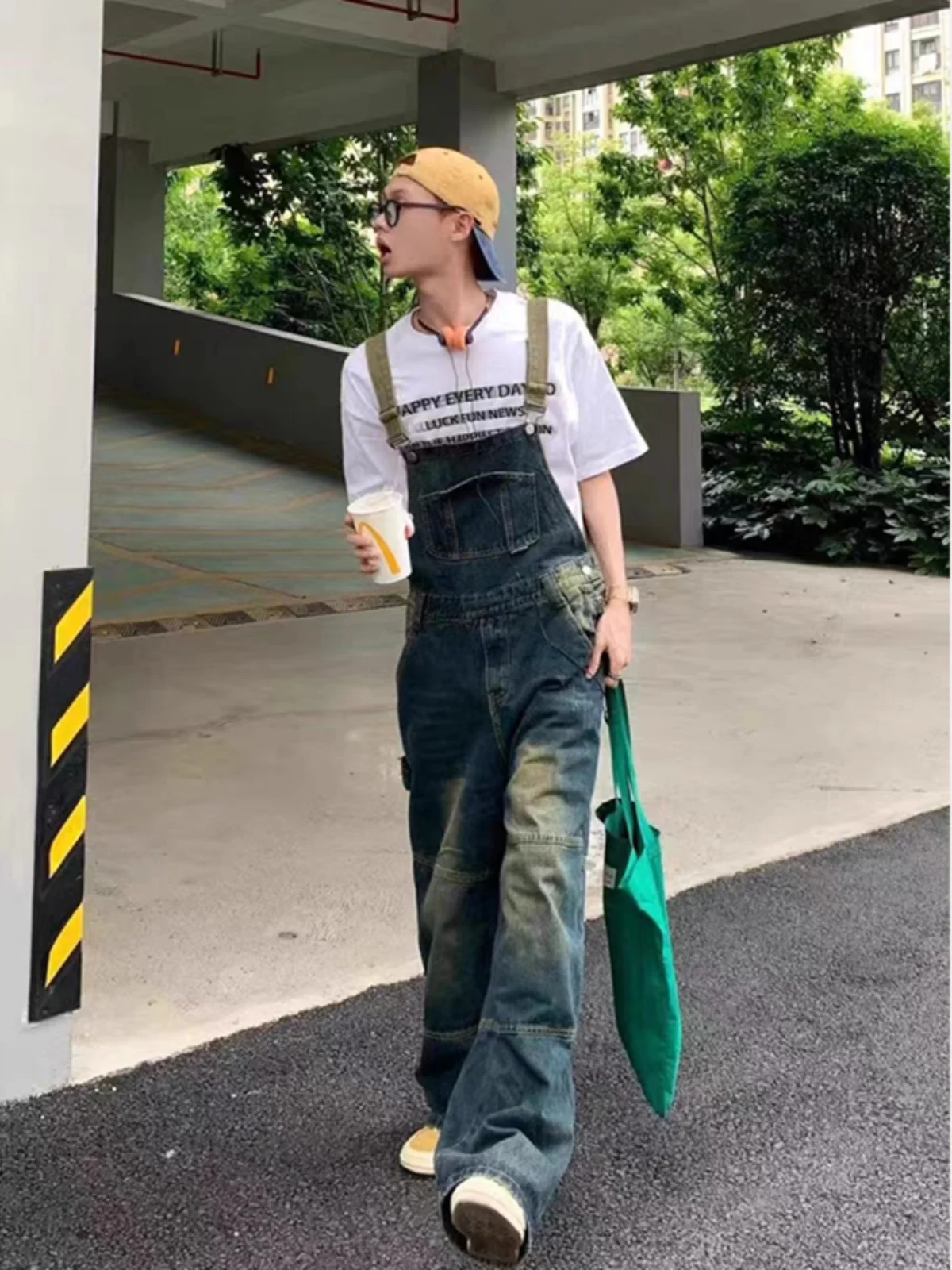 

Retro American Waed Straight Leg Denim Overalls Men's Workwear Pants Ame i Long Trousers mid Waist No Zipper Casual Wear