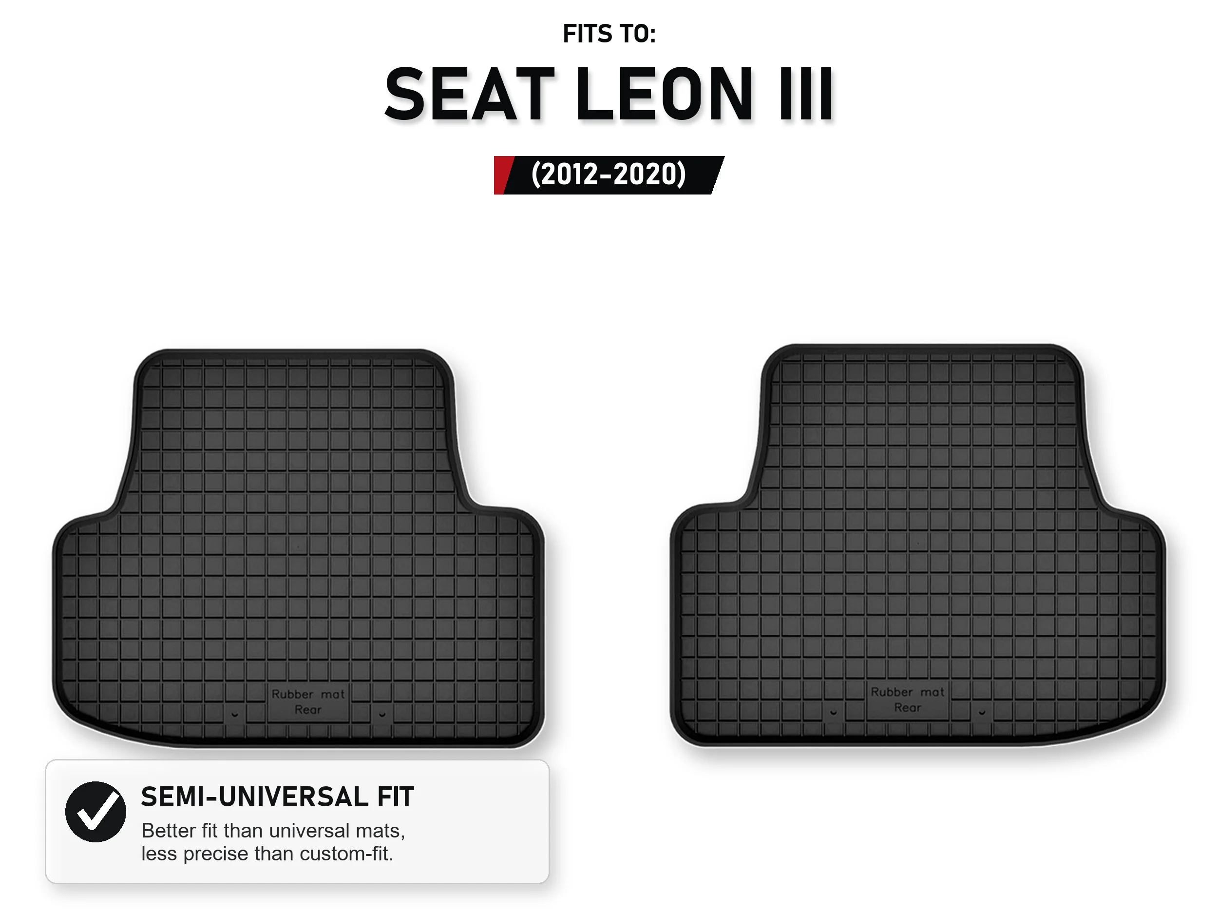 Rubberen bakmatten achteraan voor: Seat Leon Iii 2012-2020, 2 stuks