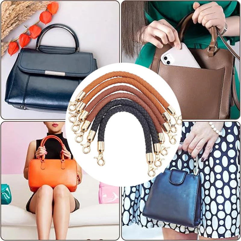 3-Color Set of Bag Handle Accessories, Short Pu Leather Bag Strap, Woven Handbag Handle Replacement, with Lobster Clasp, Suitable for DIY Bag Accessories