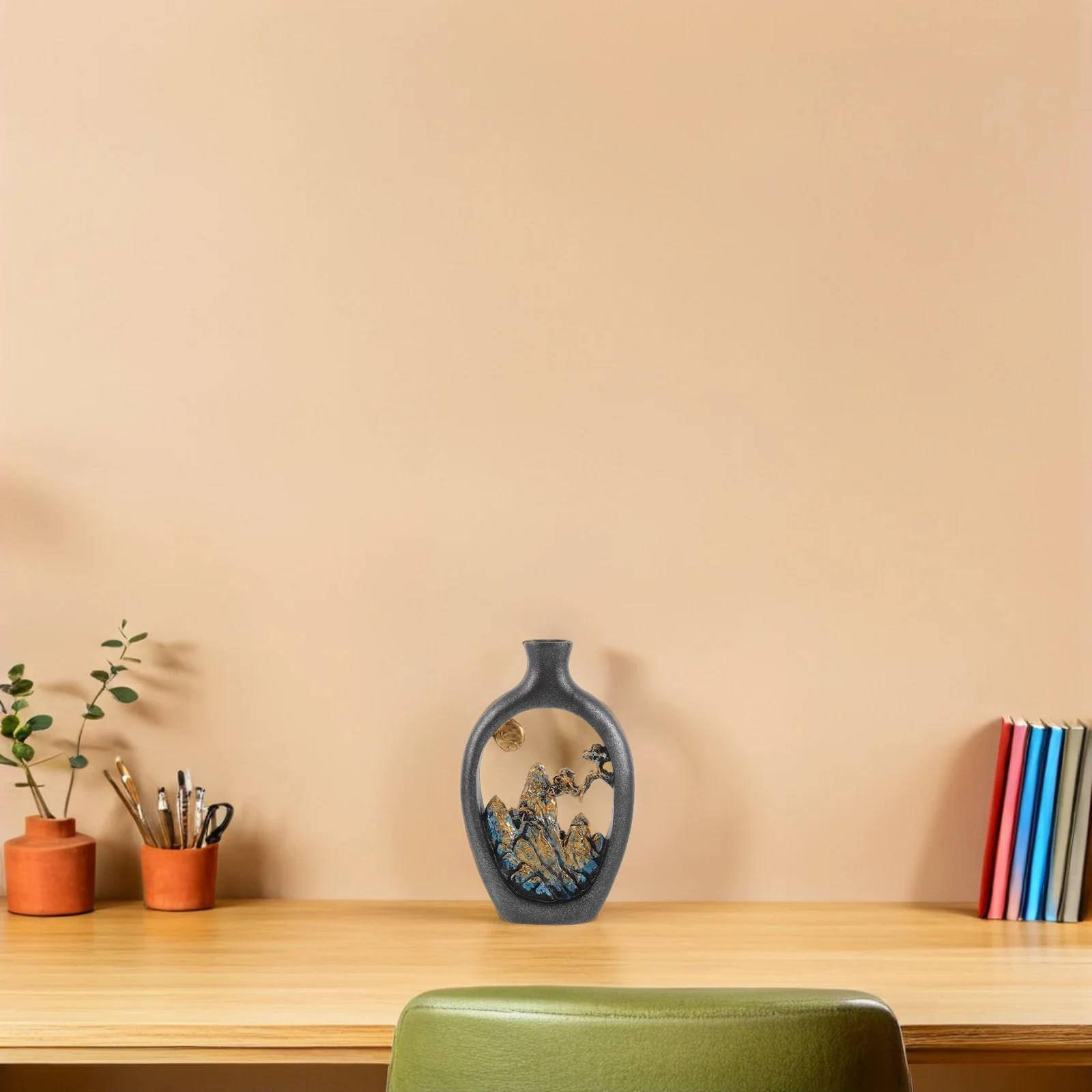 

Luxury Oriental Vase Resin Crafted Mountain Scenery Pattern Elegant Home Decor Vase for Living Room Wedding Party Boho Style