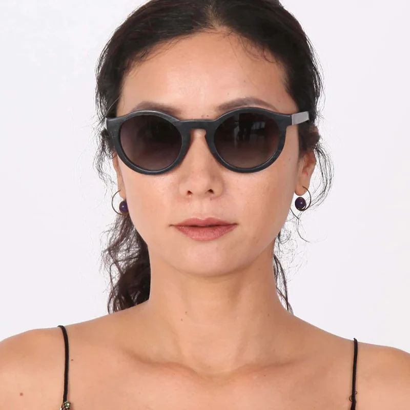 

Vintage Round Color Skateboard Wood Polarized Sunglasses UV400 Eyewear Bamboo Frame Unisex Women Men Glasses