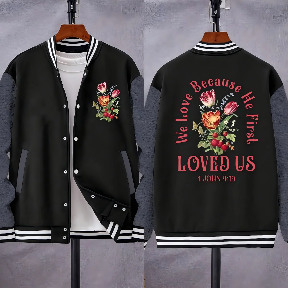 

Loves Us Beautiful Flowers Prints Baseball Uniform Men Casual Street Jacket Autumn Oversized Top Fleece Pocket Male Clothes