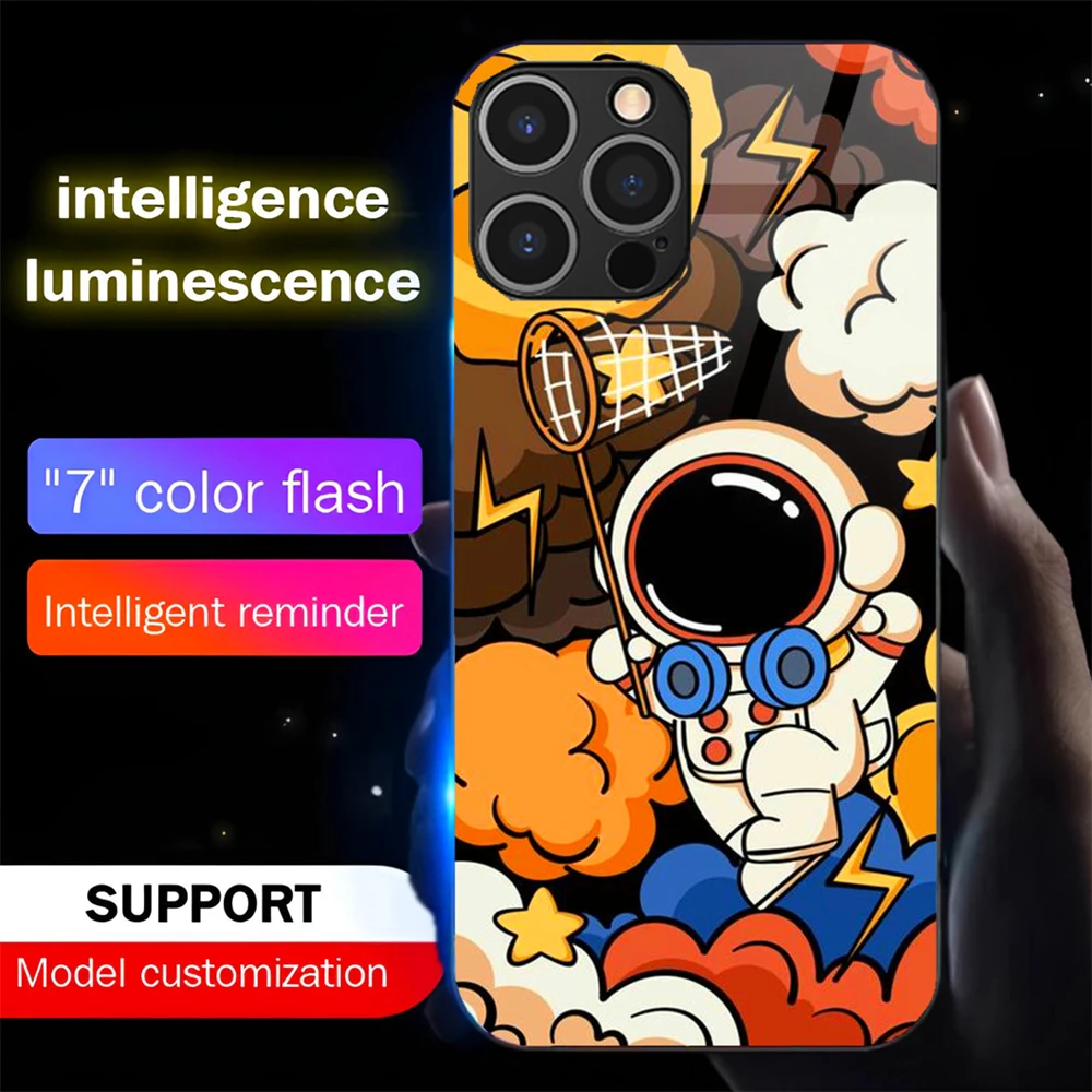 Super Niedliche Astronauten-Sound-Control-LED-Flash-Hüllen Leuchtende Glasabdeckung für iPhone Air 17 E 16 E 15 14 13 12 11 Pro Max Plus – Detail 8
