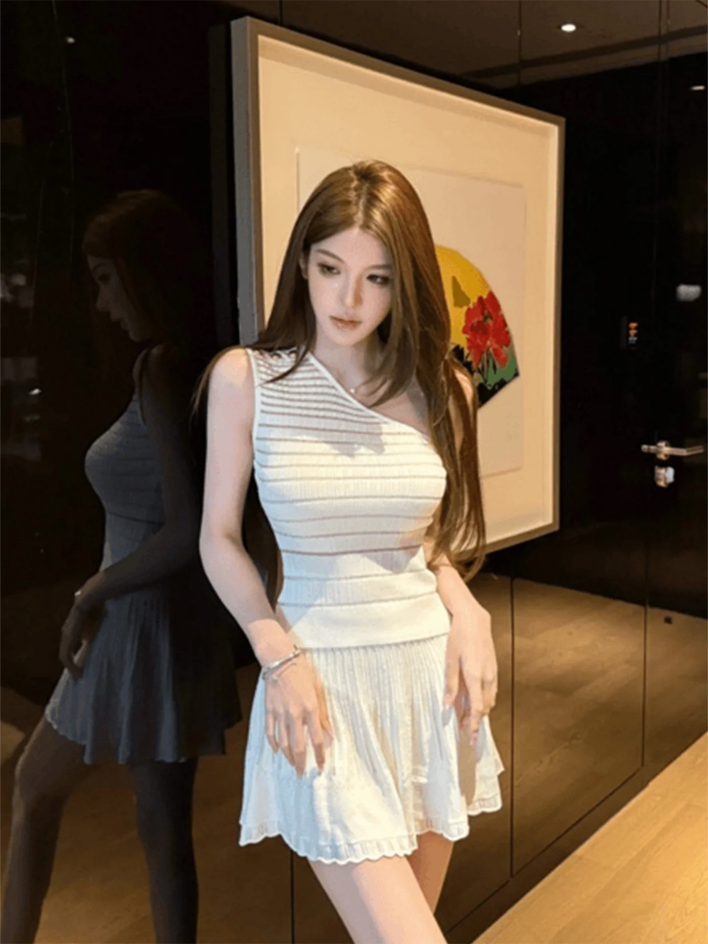 Summer Knitted Irregular Hollow out Single Shoulder Vest Women's Fashion Slim Fit Outerwear Top Sexy Style Short Length ...