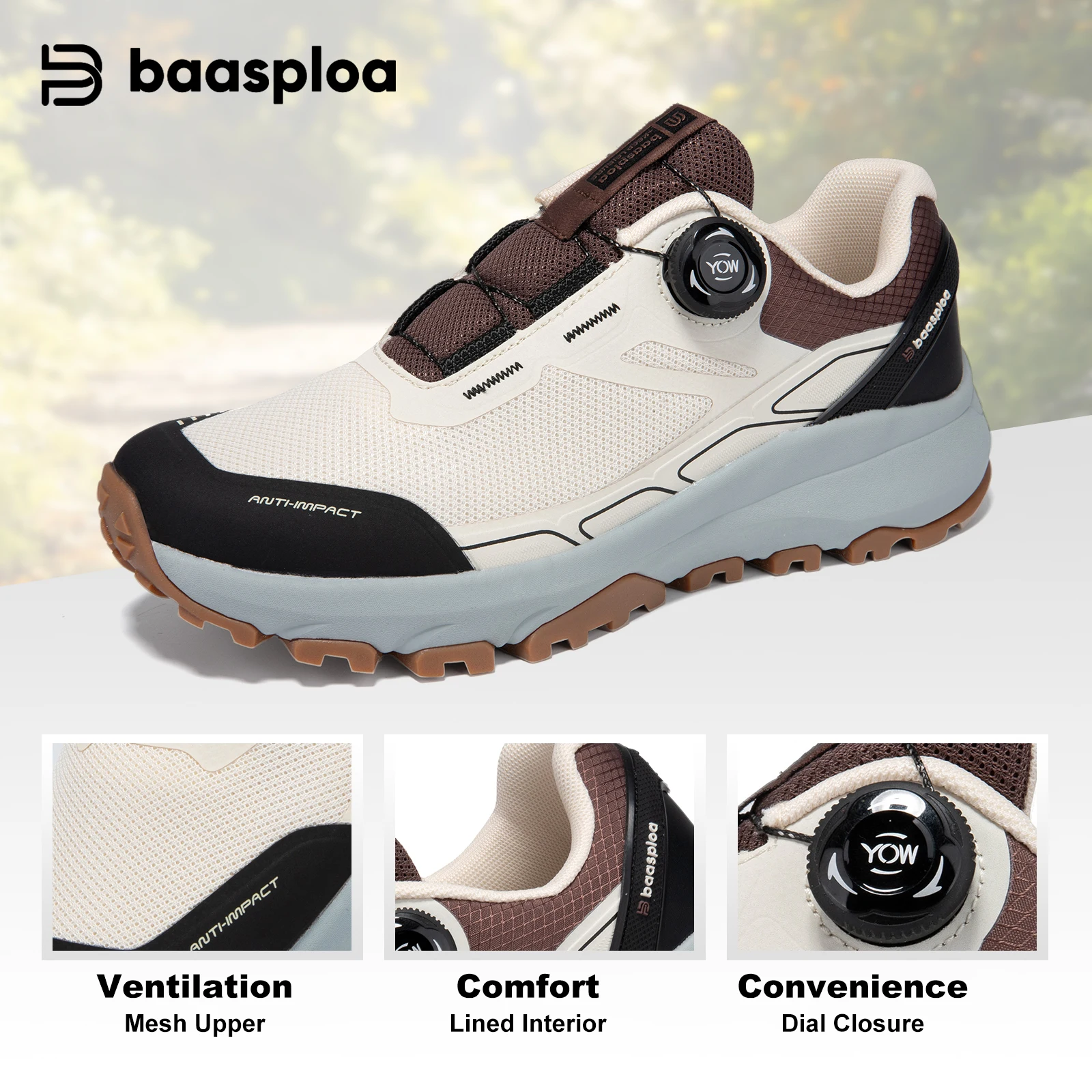 Baasploa Men Hiking Outdoor Sneakers New High Quality Trekking Climbing Shoes Male Rotating Button Luxury Designer Outdoor Shoes