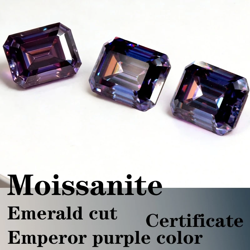 

Emerald Cut Moissanite Stone VVS1 Emperor Purple Color DIY Jewelry Certificate Artificial Gemstone
