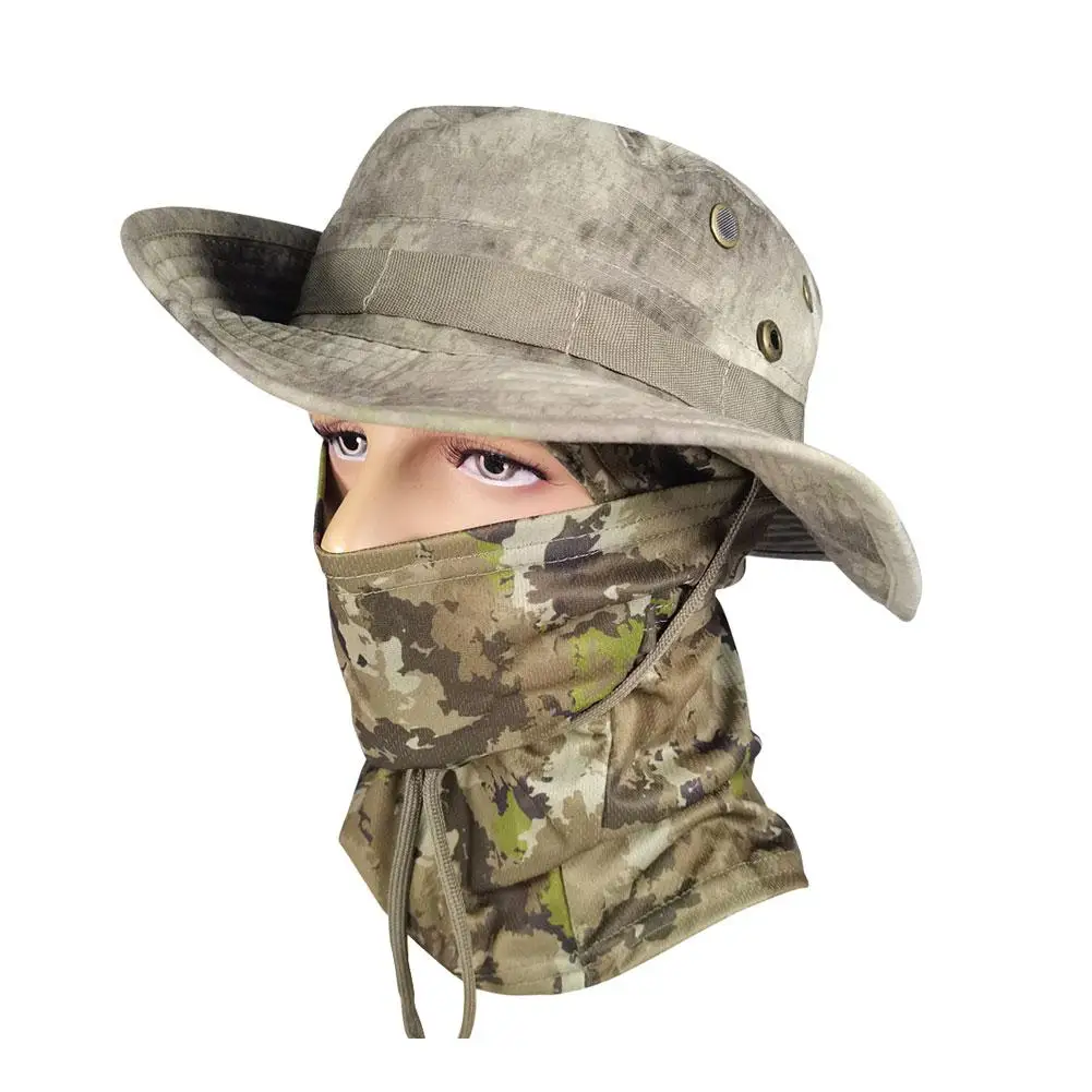 Women Men Hiking Fishing Boonie Hat Outdoor Sport Sun UV Protection Neck Face Camouflage Adjustable Bucket Caps and Mask