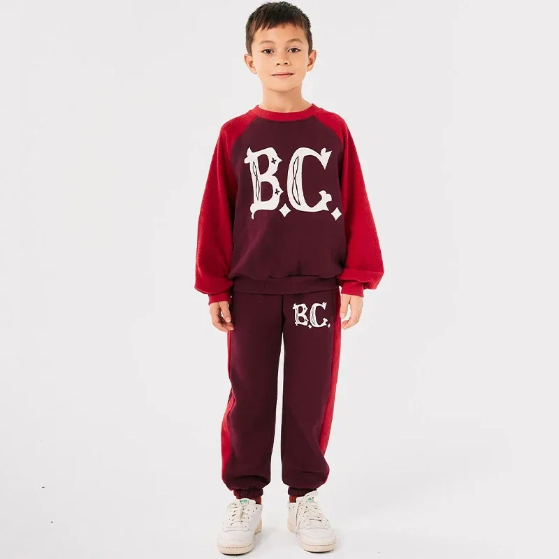 Child Sweatshirts 2024 Autumn Collection New Boys and Girls Round Neck Pullover Printed Tops Baby Warm Clothes Pants Suit