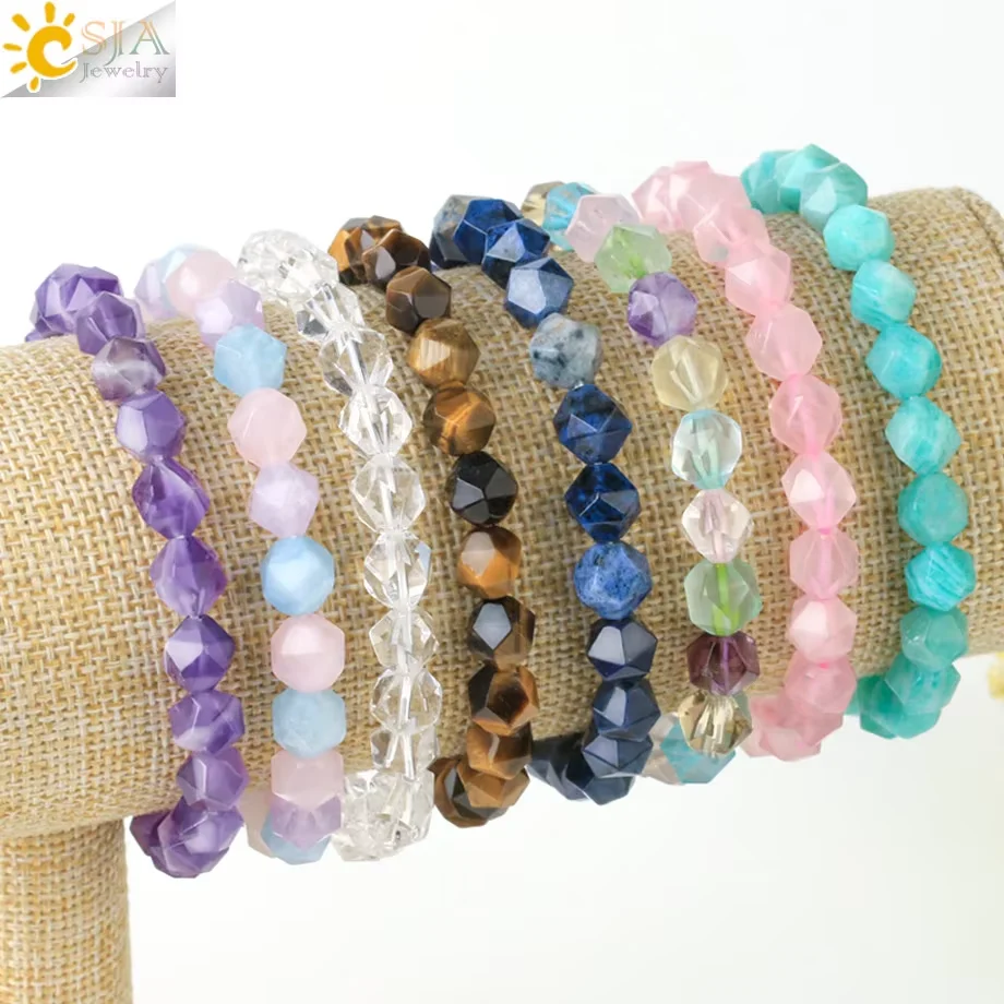 CSJA Kristall-Elastik-Armband Vintage Handgefertigter Charm Naturstein Rechteckiges Armband Schmuck Damen Herren Armreif Accessoire H871 – Detail 7