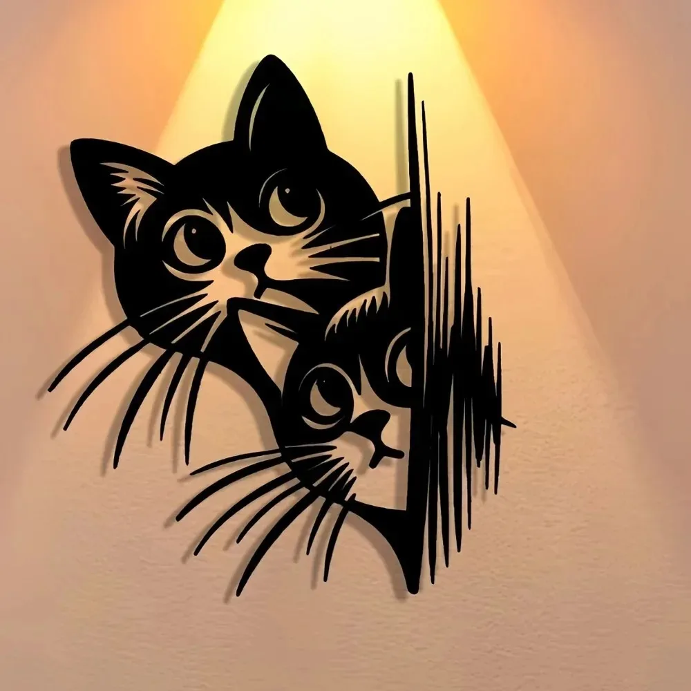 Aluminum Iron Cat Wall Art, Halloween Abstract Decal, Removable Room Decor