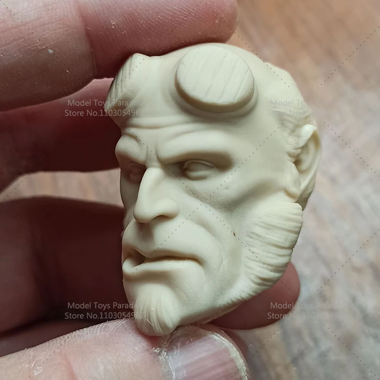 Unpainted DIY 1/6 Scale Hellboy White Model Head Smoke Blowing Version Hero Men Soldier Fit 12inch Action Figure Body