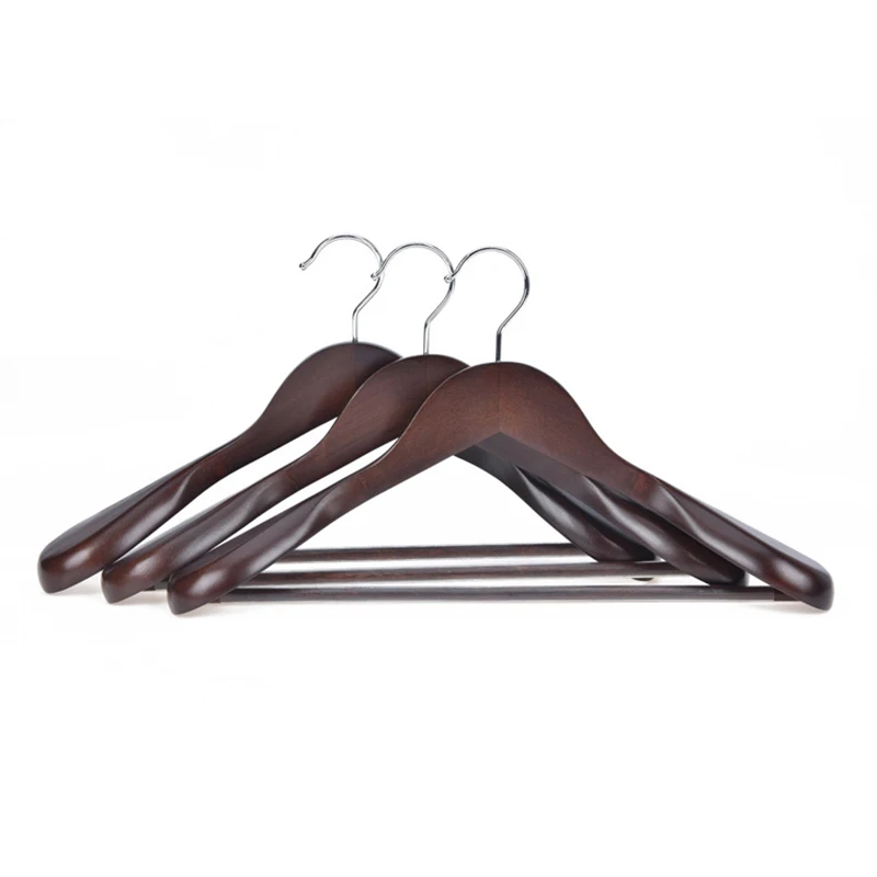 Wooden Hanger Black Walnut Wood Coat Hanger Solid Suit Rack With Metal Hook Anti-Skid Shoulder Seamless Clothes Drying Rack