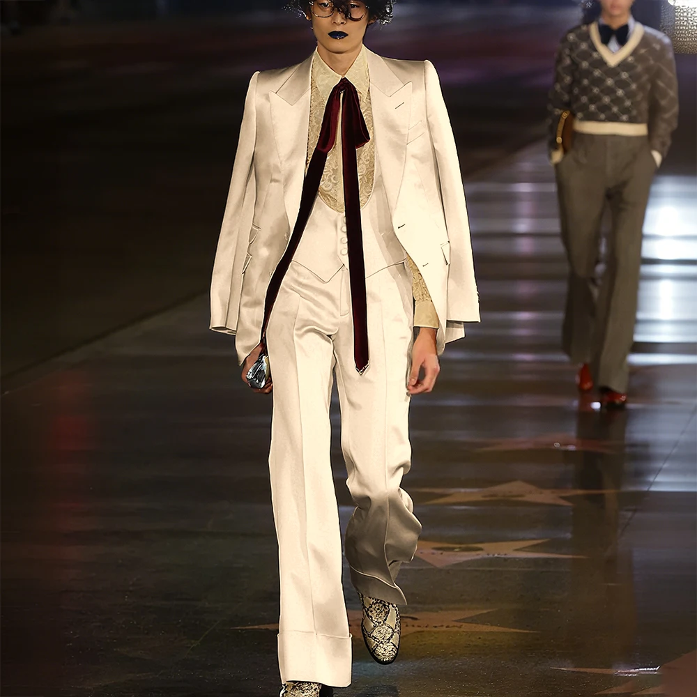 

Vintage Satin Men Suit Formal Casual Single Breasted High Quality Classic Fit Party Prom Male Set Three Piece(Jacket+Pants+Vest)