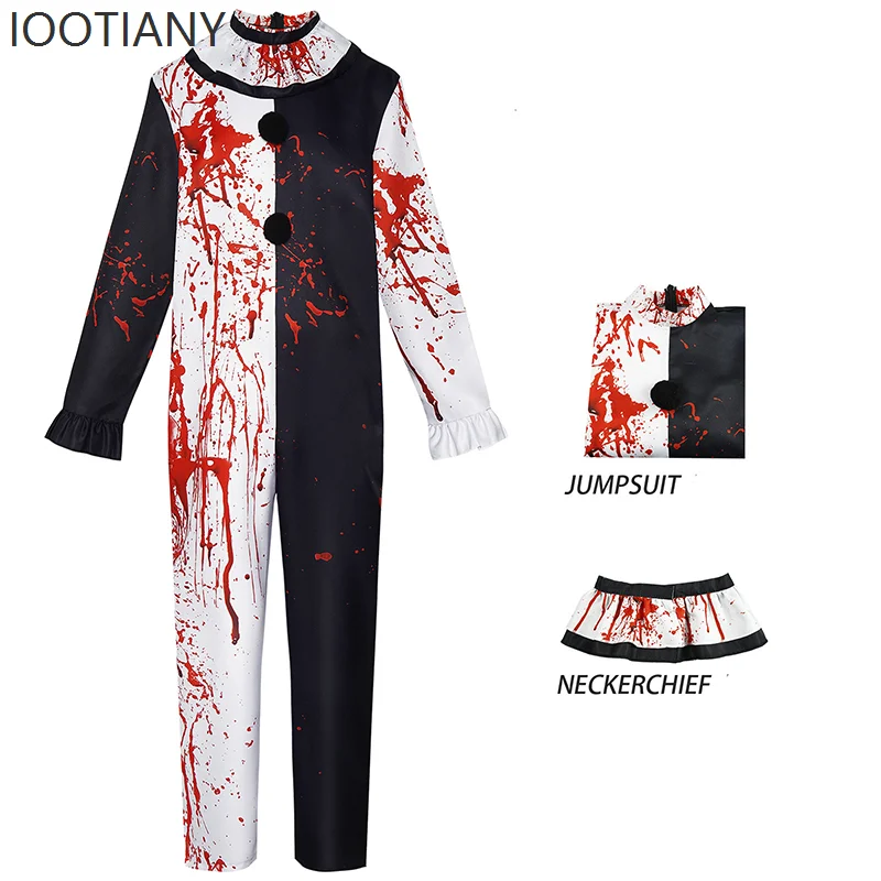 

Clown Cosplay Costume Bloody Halloween Clown Terrorist Dress Or Bodysuit Adult Men And Women Party Stage Performance Costume New