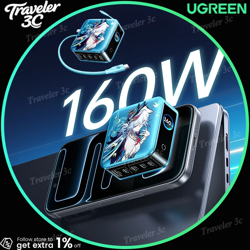 Ugreen X774 160W Multi Port Fast Charger Digital Display For Iphone 17 Laptop Honkai Star Rail Collaboration Power Adapter