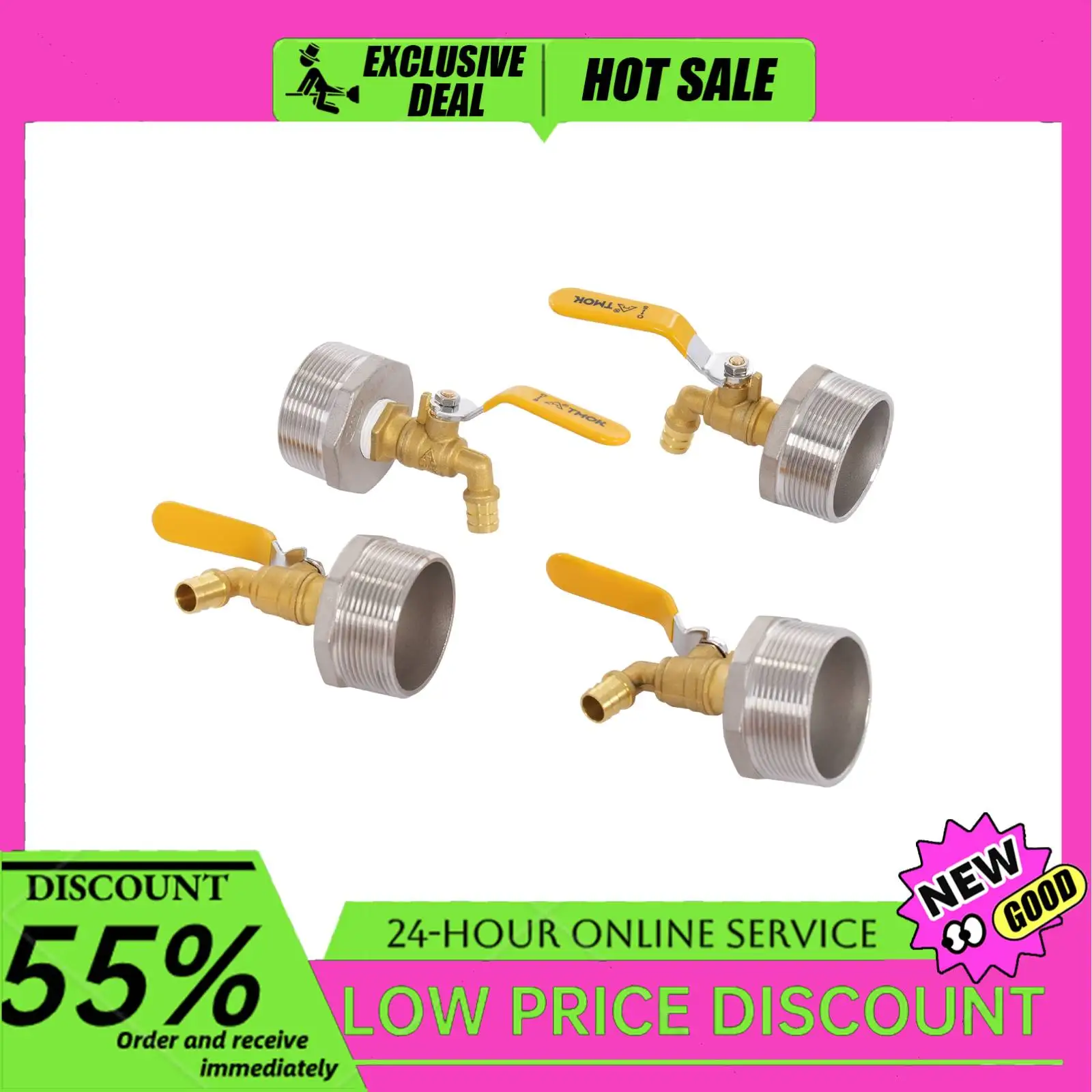 

4 Piece Drum Faucet Set 304 Stainless Steel & Brass 2.3in Threaded for 55Gal Drums Leak-Proof with PTFE Tapes