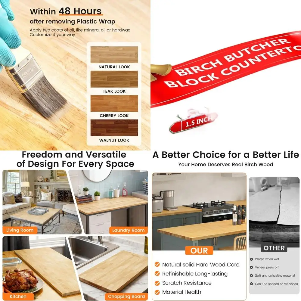 

18x25 Inch Birch Wood Cutting Board, 1.5ft Thick DIY Kitchen Island/Worktable Top, Unfinished