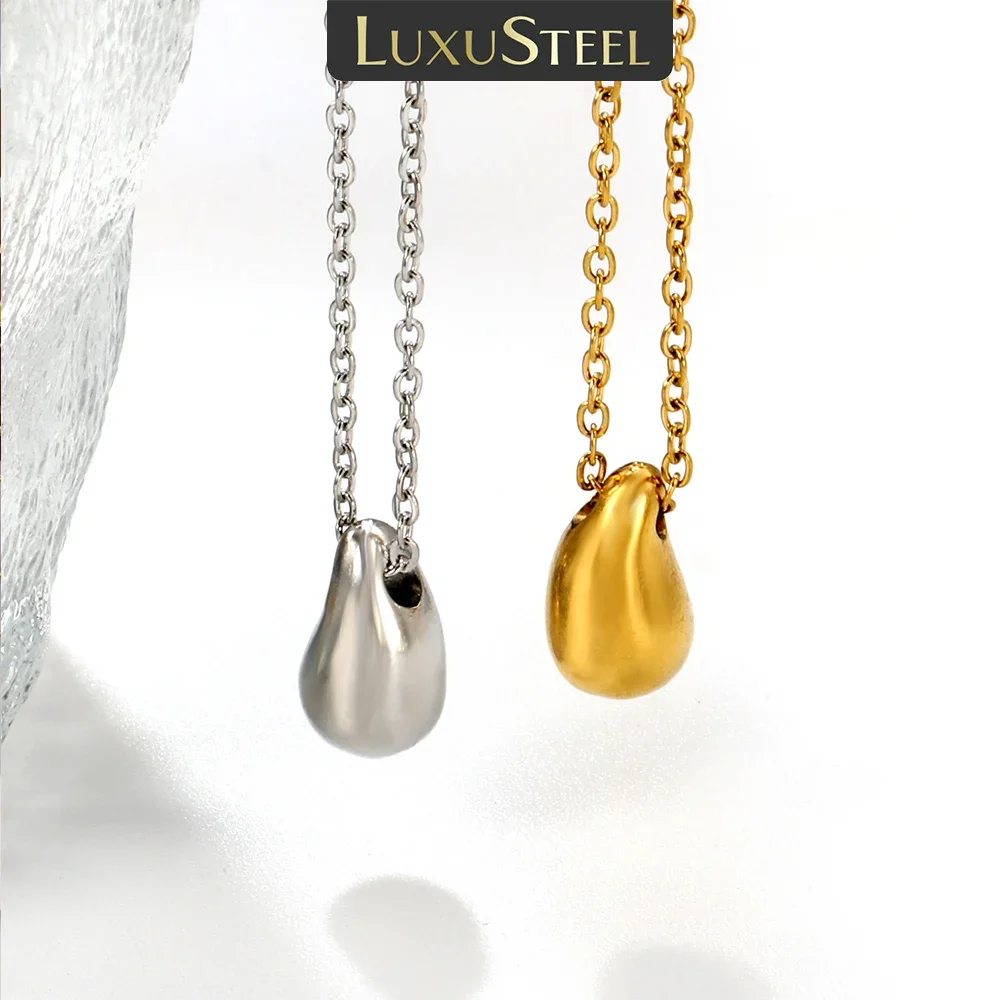 LUXUSTEEL Water Droplet Shape Pendant Necklace For Women Stainless Steel Female Necklace Waterproof Chain Pendant Jewelry Gift