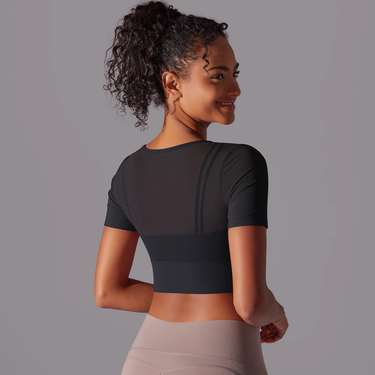 Frauen Mesh Yoga Shirt Sexy Kurzarm T-Shirt Sport Top Bluse Cover Up Quick Dry Gym Kleidung Laufen Fitness Tank Sportwear – Detail 19