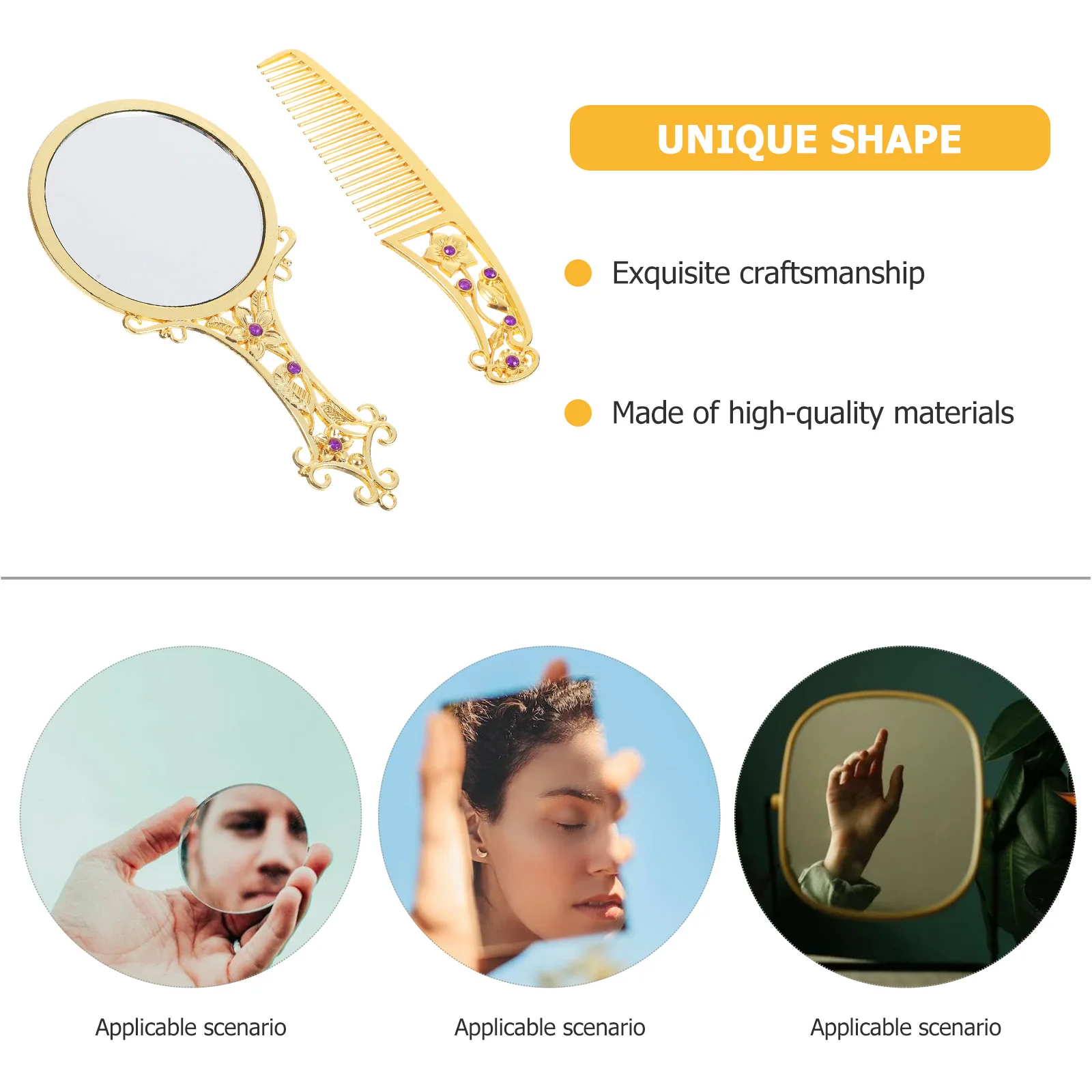 

Make up Mirror Handle Comb Set Small Portable Compact with Brush