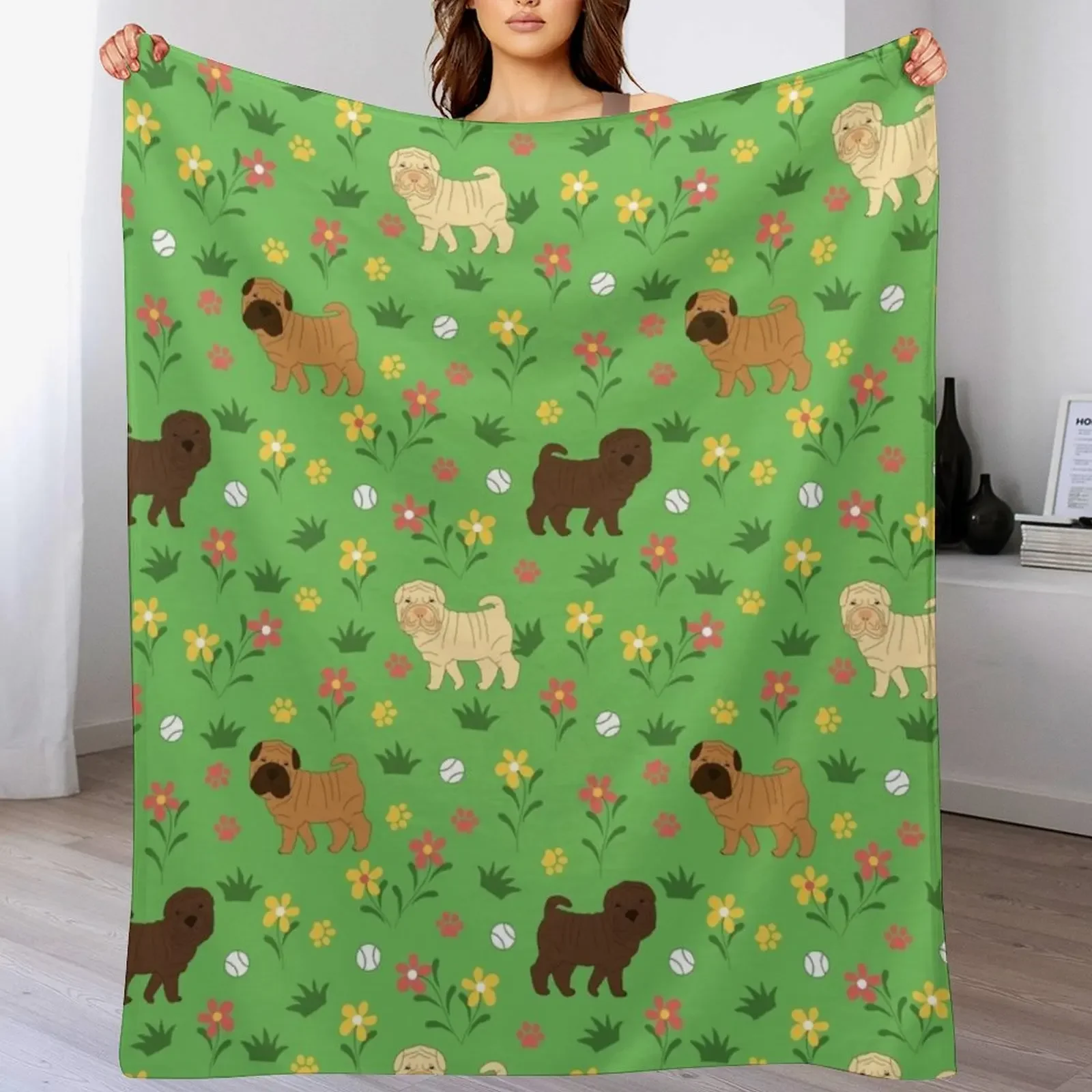 

Shar Pei and Flowers Throw Blanket Cozy Throw Blanket Birthday Gift for Him Her