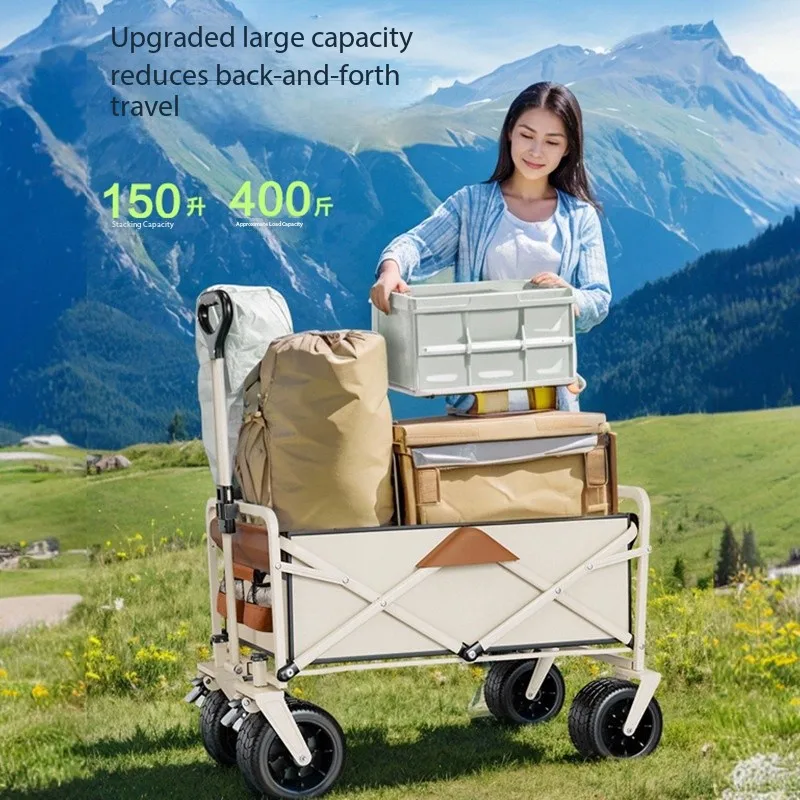 Foldable Beach Cart Collapsible Large Capacity  Camping Cart with Brake Camping Foldable Outdoor Cart
