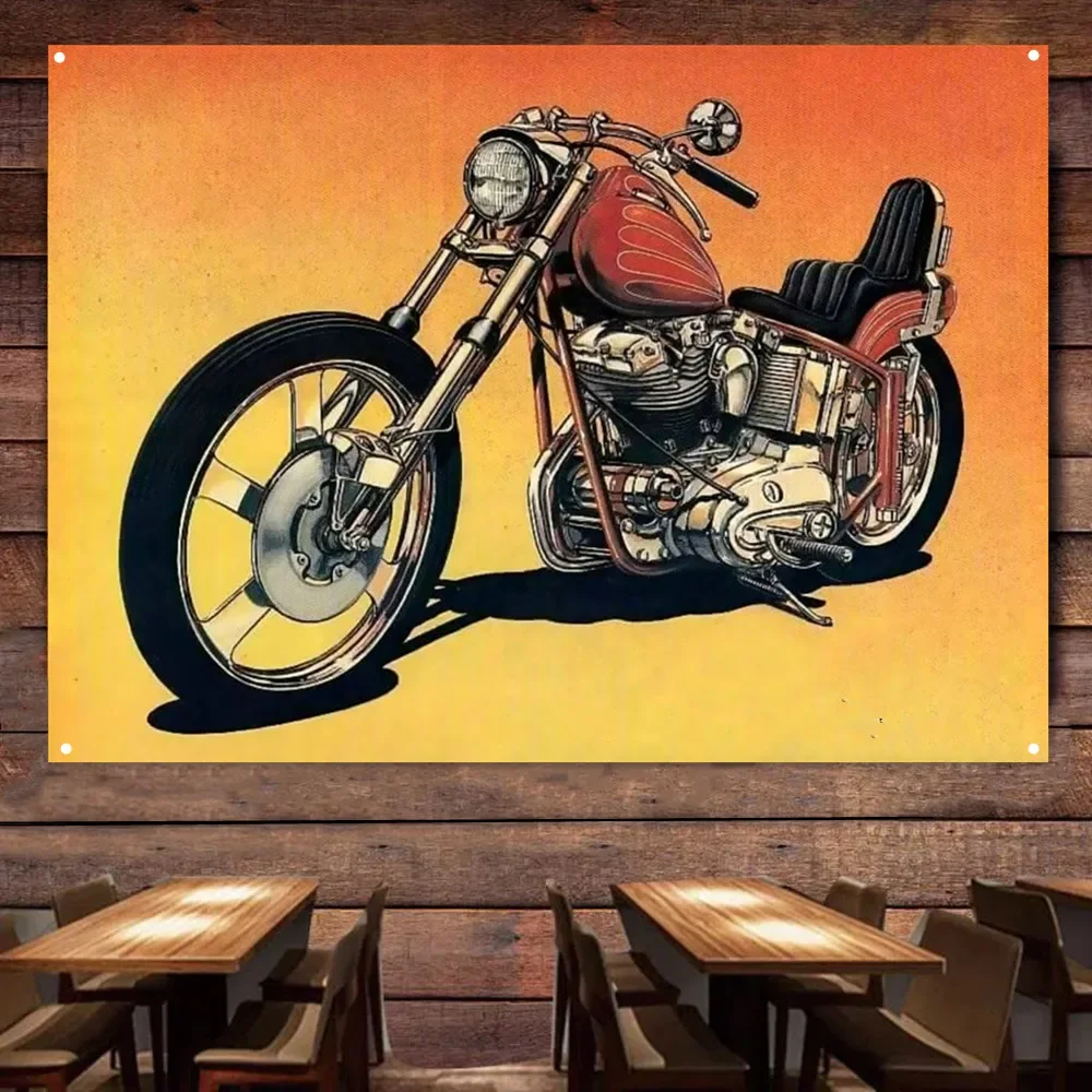 Easy Rider Retro Wall Art Flag Tapestry Motorcycle Biker Poster Wall Charts Garage Car Repair Shop Gas Station Home Decor Banner