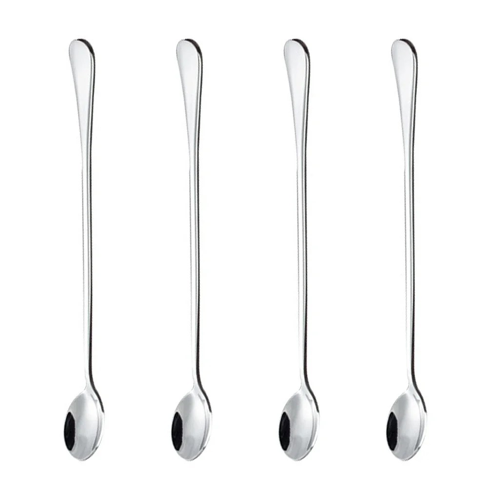 4PCS Stainless Steel Coffee Spoon Ice Cream Dessert Tea Stirring Spoon For Picnic Kitchen Accessories Bar Tools Long Handled