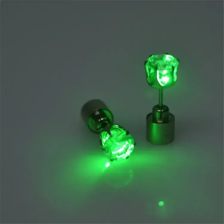 1pcs Unique LED Luminous Stud Square Zircon Glowing Colorful Earrings Women Bar Rave Wedding Party Fashion Jewelry Christma Gift